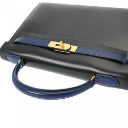 HERMES Kelly 32 Outer Stitching Black/Blue Roy 〇U Stamp (around 1991) Women's Box Calf Handbag