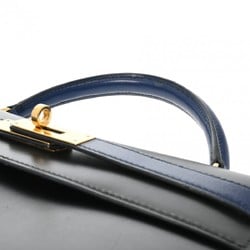 HERMES Kelly 32 Outer Stitching Black/Blue Roy 〇U Stamp (around 1991) Women's Box Calf Handbag