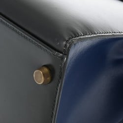 HERMES Kelly 32 Outer Stitching Black/Blue Roy 〇U Stamp (around 1991) Women's Box Calf Handbag