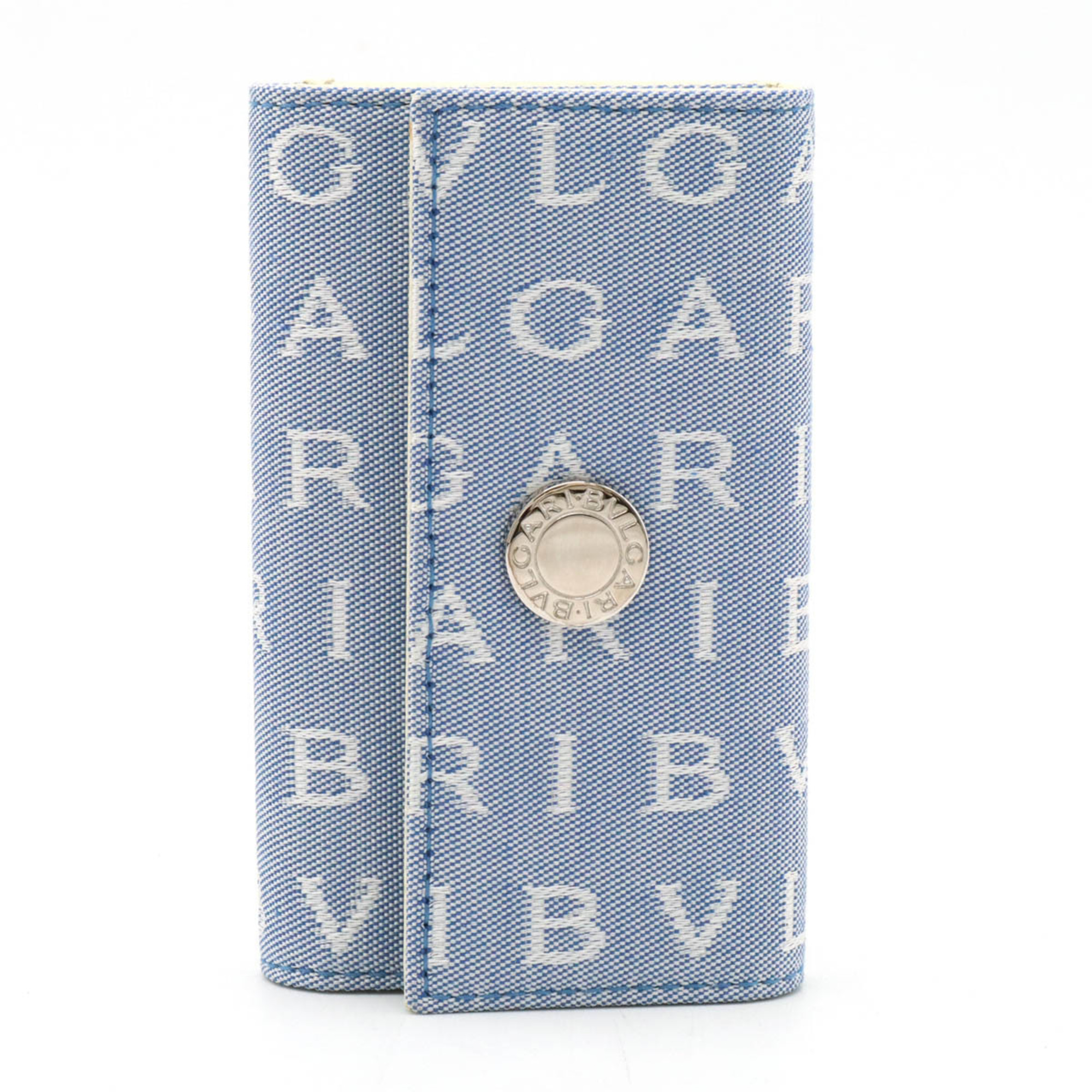 BVLGARI Bvlgari Lettare Mania 6-Key Case Canvas Leather Light Blue 22356