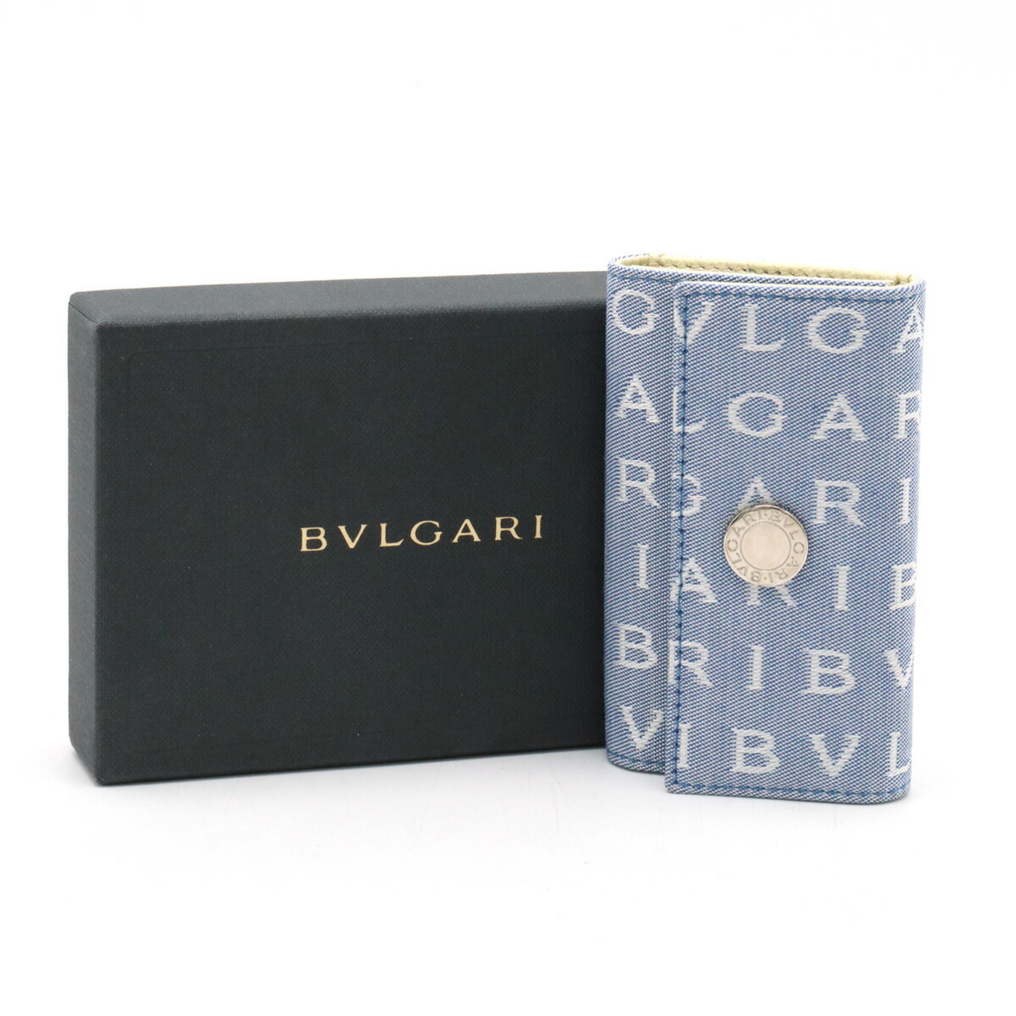 BVLGARI Bvlgari Lettare Mania 6-Key Case Canvas Leather Light Blue 22356