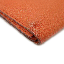 HERMES Bearn 2PLIS Dupri Tri-fold Long Wallet Chevre Leather Orange H Stamp