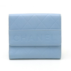 CHANEL Chanel Matelasse Bi-fold W Wallet Double Leather Dusty Blue