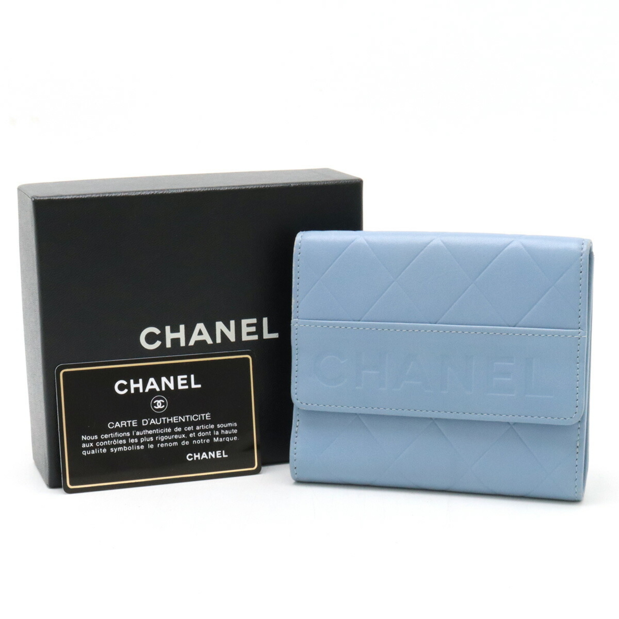 CHANEL Chanel Matelasse Bi-fold W Wallet Double Leather Dusty Blue