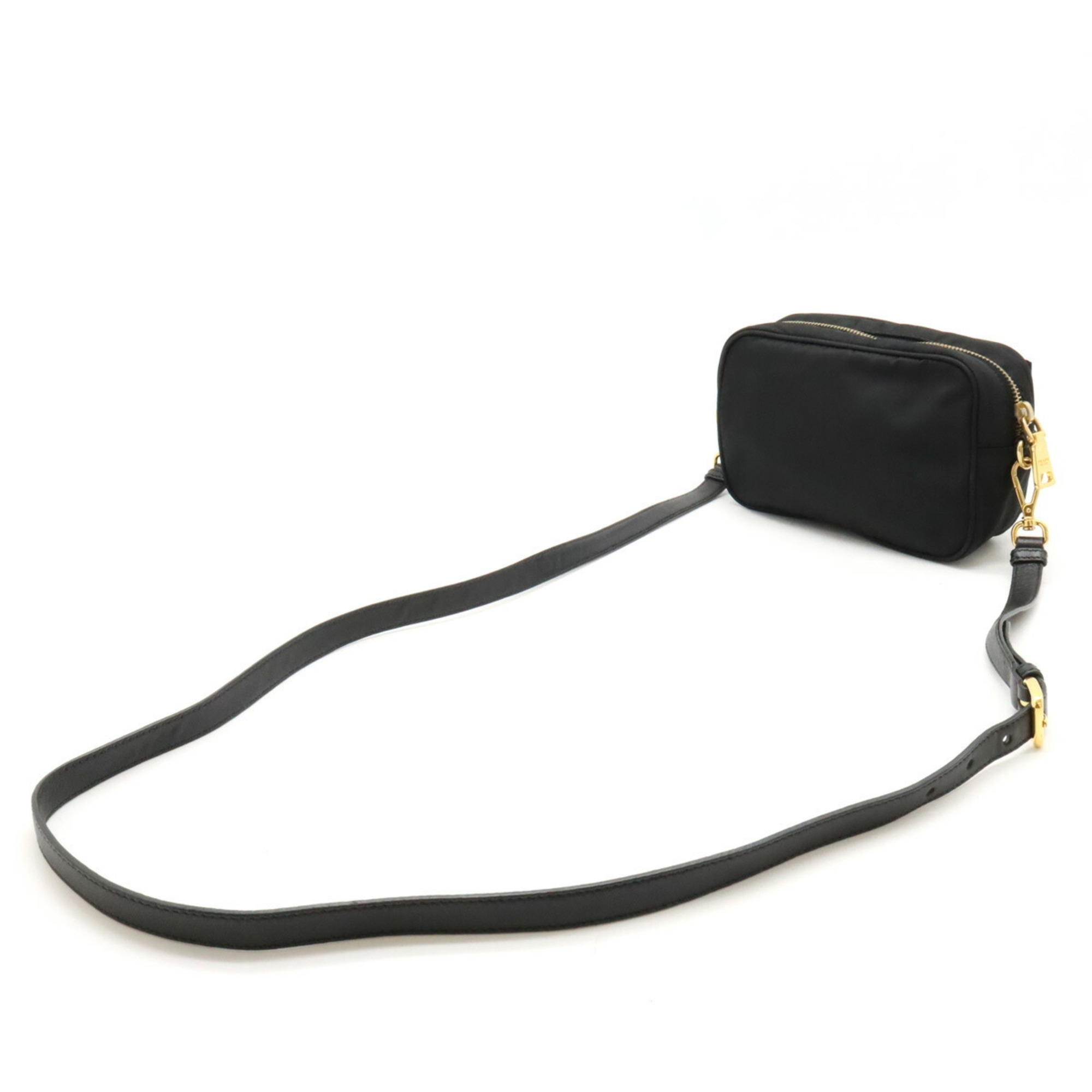 PRADA Prada Ribbon Motif Shoulder Bag Pouch Pochette Clutch Nylon Leather NERO Black BP0166