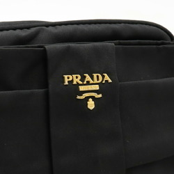 PRADA Prada Ribbon Motif Shoulder Bag Pouch Pochette Clutch Nylon Leather NERO Black BP0166