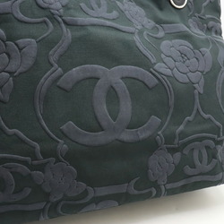 CHANEL Coco Mark Camellia Tote Bag Large Shoulder Canvas Leather Black Navy