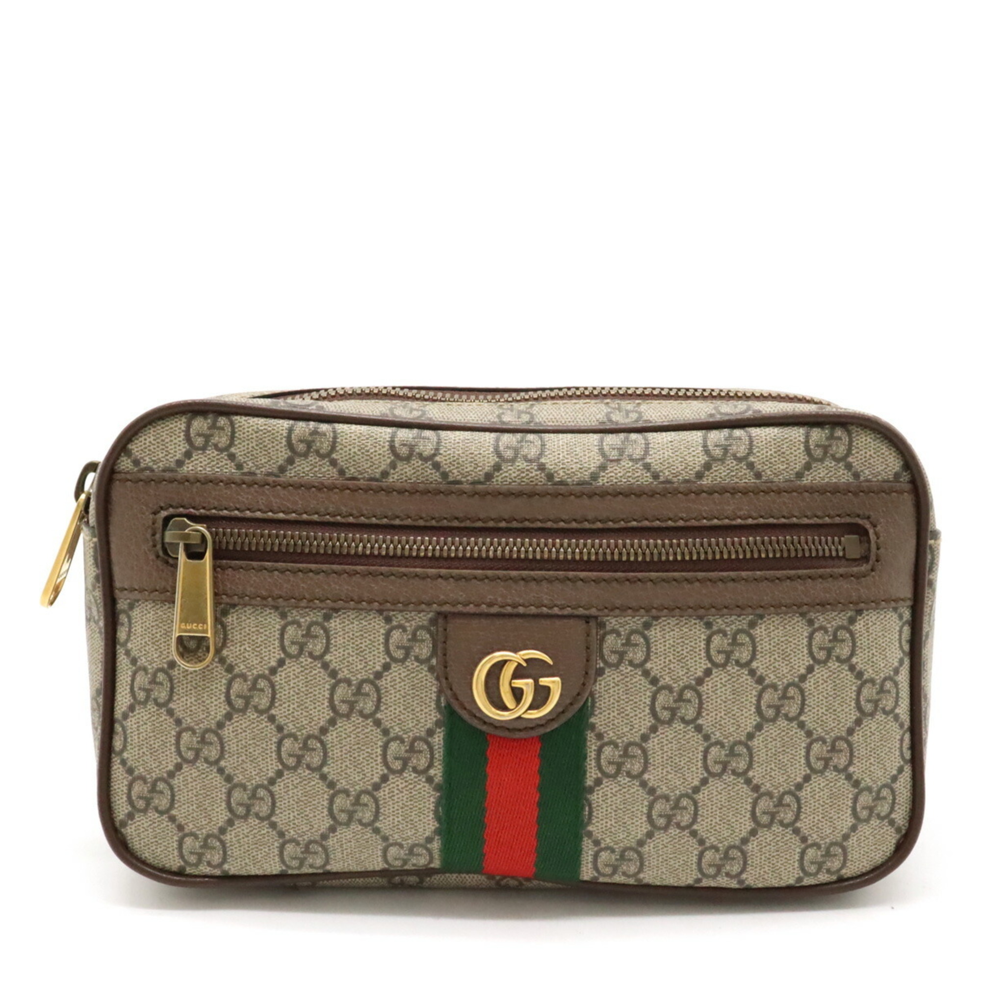 GUCCI Ophidia GG Supreme Belt Bag Body Waist PVC Leather Khaki Beige Mocha Brown 574796