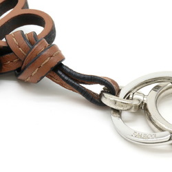 LOEWE Anagram Key Ring Holder Bag Charm Leather Brown