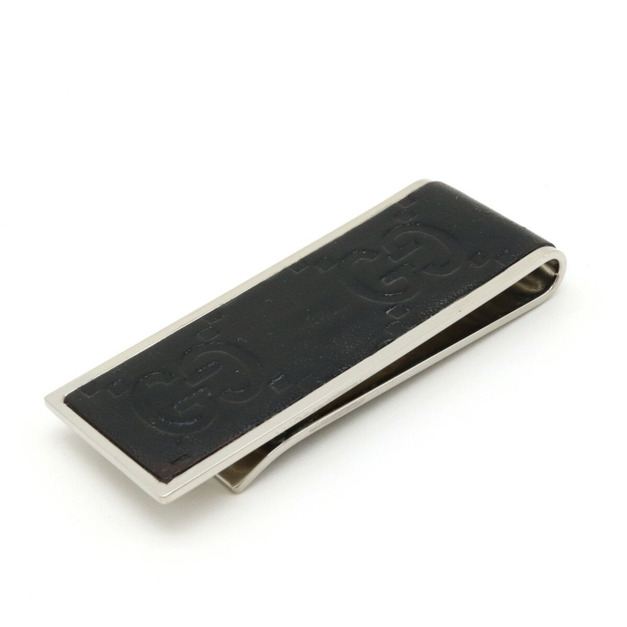 GUCCI Guccissima GG Money Clip Bill Leather Metal Black