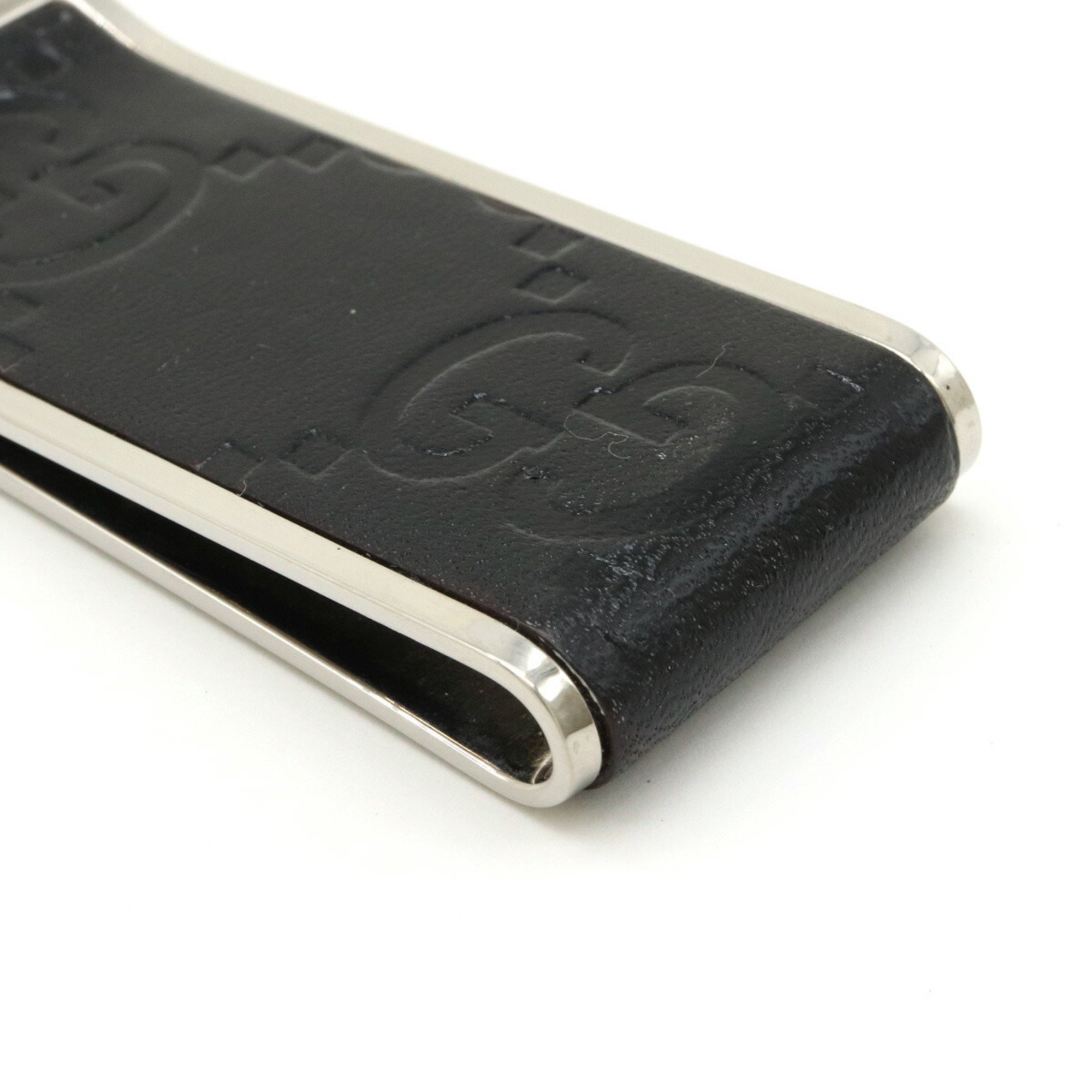 GUCCI Guccissima GG Money Clip Bill Leather Metal Black