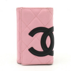 CHANEL Cambon Line Key Case 6 Ring Soft Calf Pink Black A26723