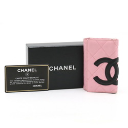 CHANEL Cambon Line Key Case 6 Ring Soft Calf Pink Black A26723