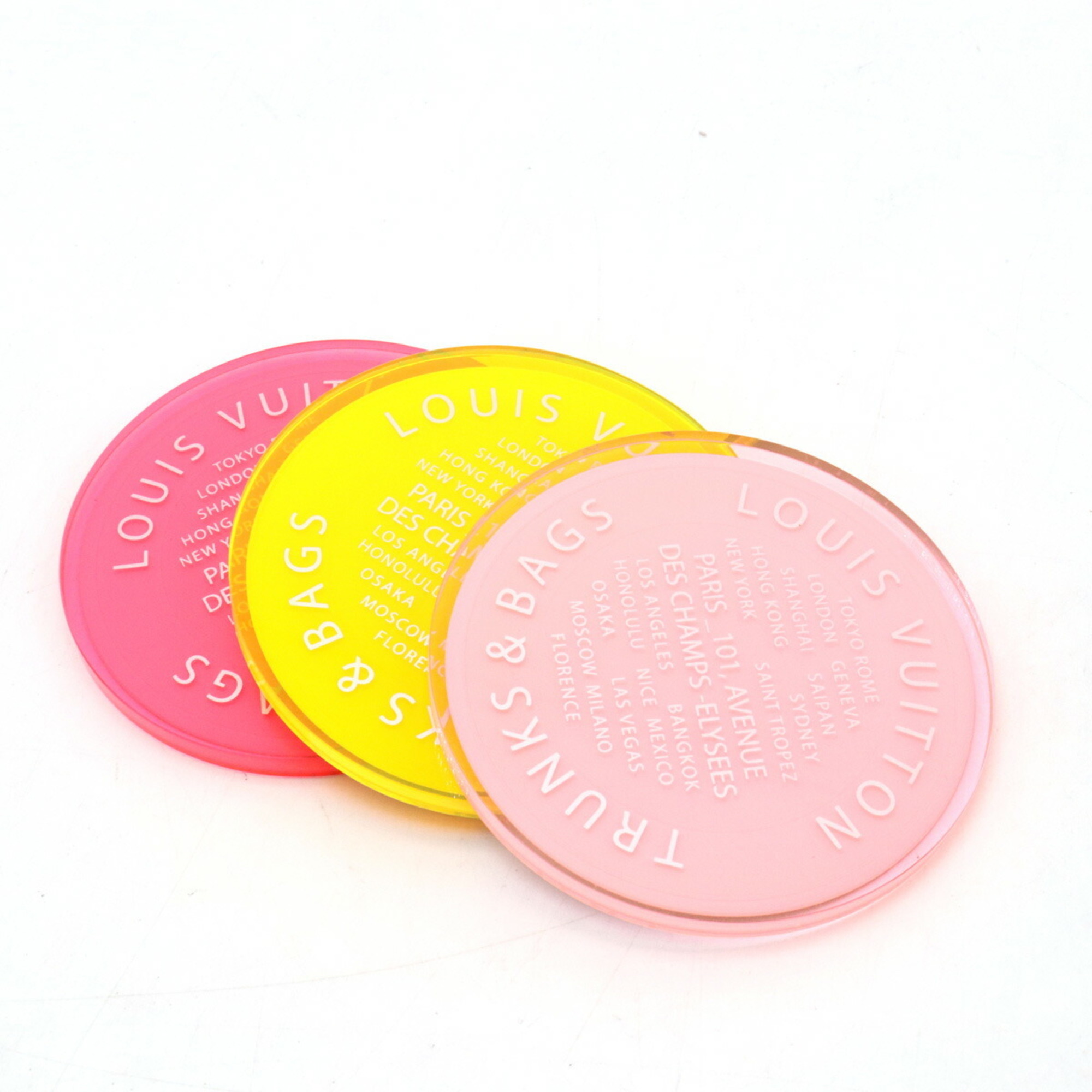 LOUIS VUITTON Louis Vuitton Monogram Coaster Set of 3 Pink, Light Yellow GI0489