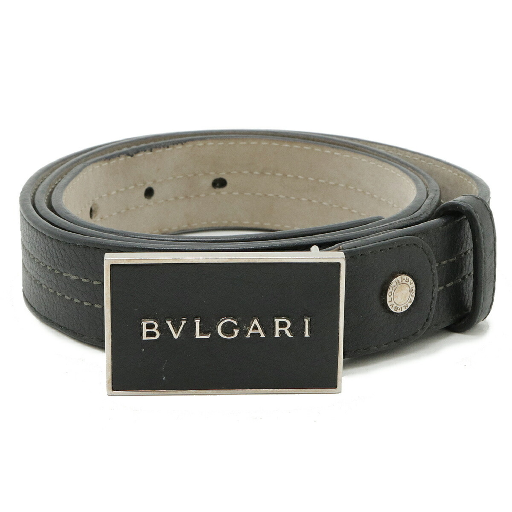 BVLGARI Bulgari Square Belt Leather Black Size 110 Actual 100cm Cut 32708