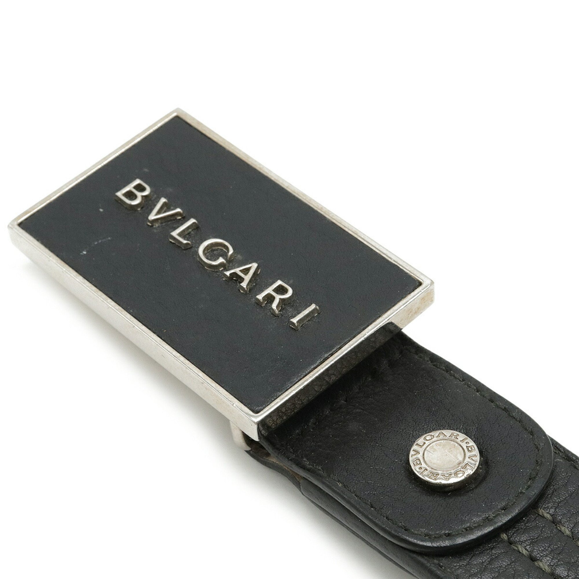 BVLGARI Bulgari Square Belt Leather Black Size 110 Actual 100cm Cut 32708