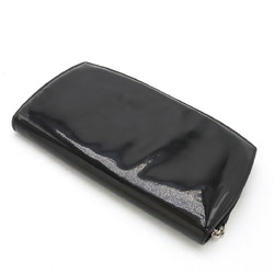 CHANEL Chanel Makeup Coco Mark Round Long Wallet Enamel Patent Leather Black 7662