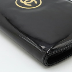 CHANEL Chanel Makeup Coco Mark Round Long Wallet Enamel Patent Leather Black 7662