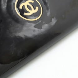 CHANEL Chanel Makeup Coco Mark Round Long Wallet Enamel Patent Leather Black 7662