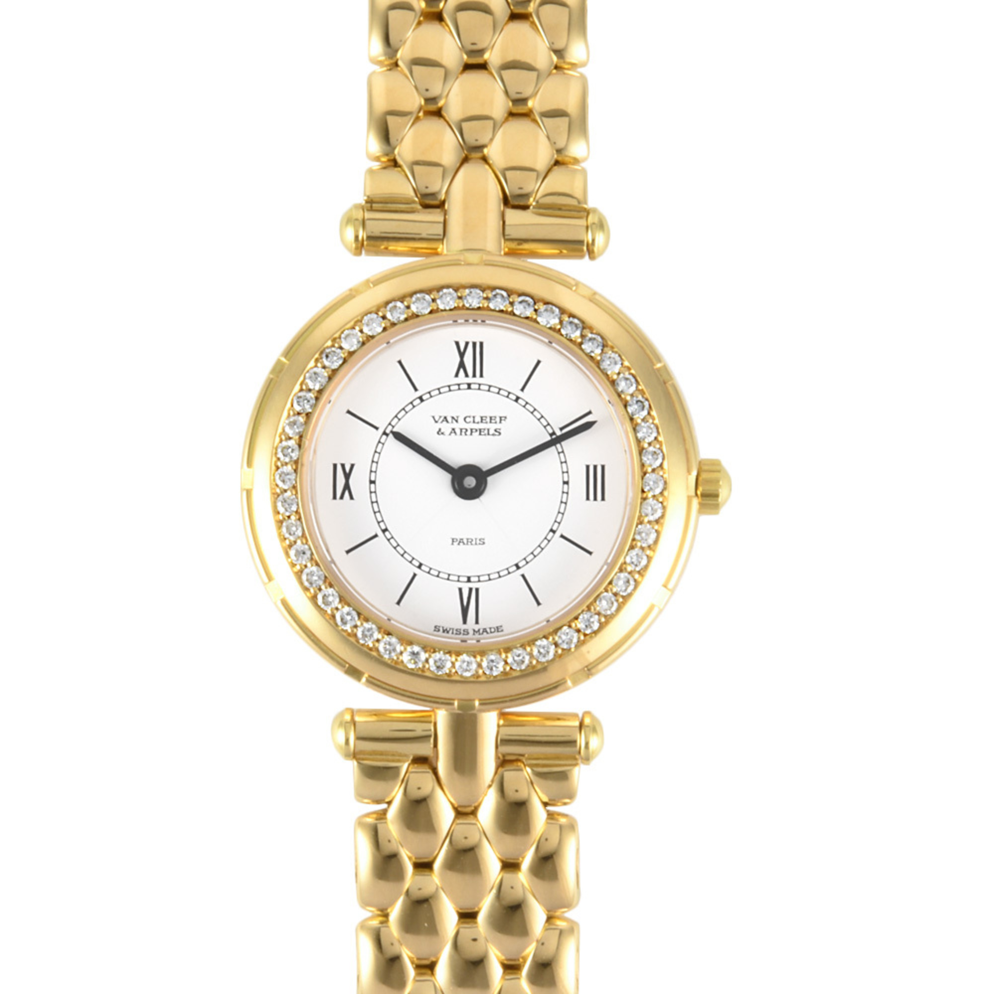 Van Cleef & Arpels La Collection Watch Quartz White Dial Diamond Bezel Solid Gold Ladies