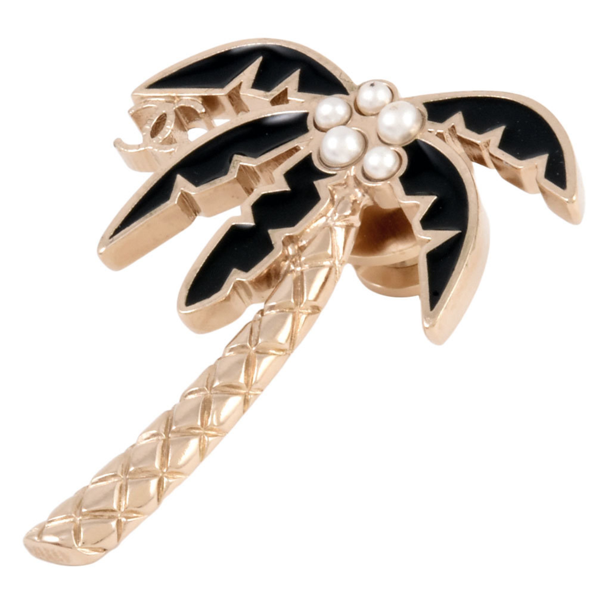 Chanel CHANEL Palm Tree Pin Brooch Metal Fake Pearl G17C Coco Mark Women's Costume