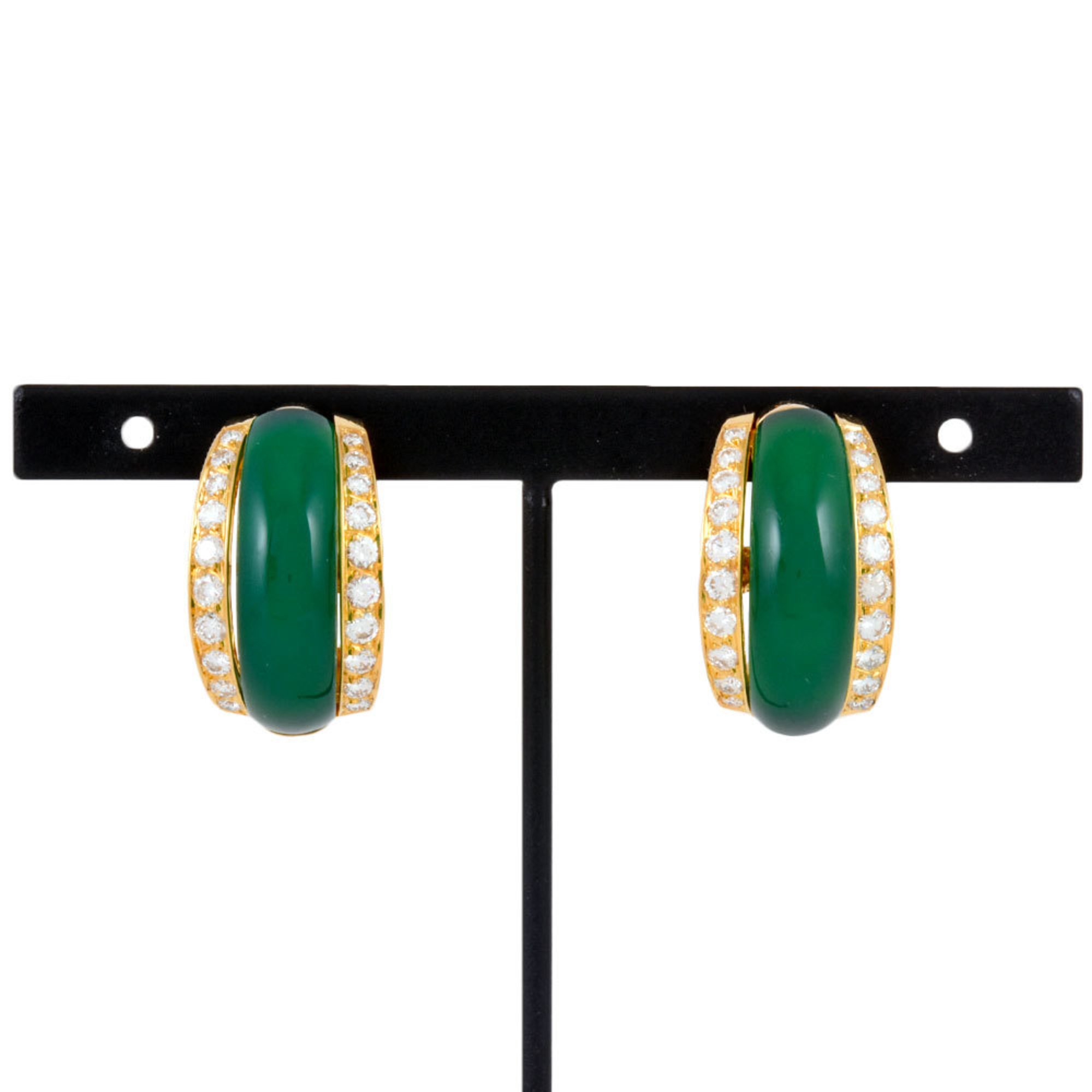 Van Cleef & Arpels Earrings Diamond K18YG Green Chalcedony Women's