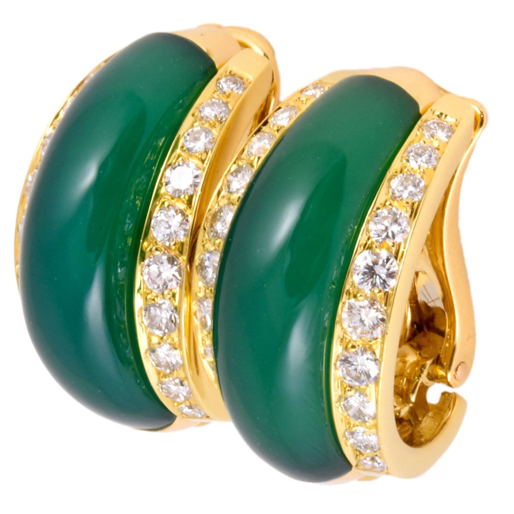 Van Cleef & Arpels Earrings Diamond K18YG Green Chalcedony Women's