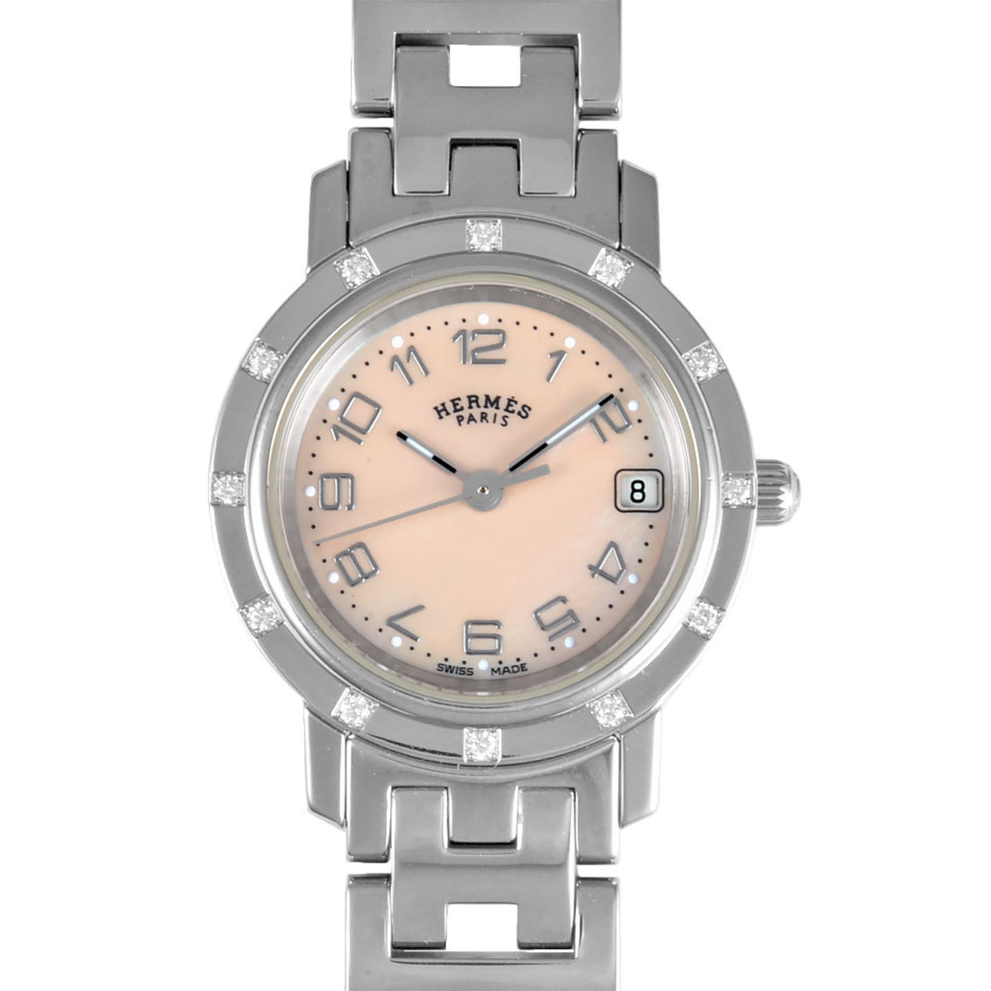 Hermes HERMES CL4.230 Clipper Nacle Watch Quartz Pink Shell Dial SS Ladies