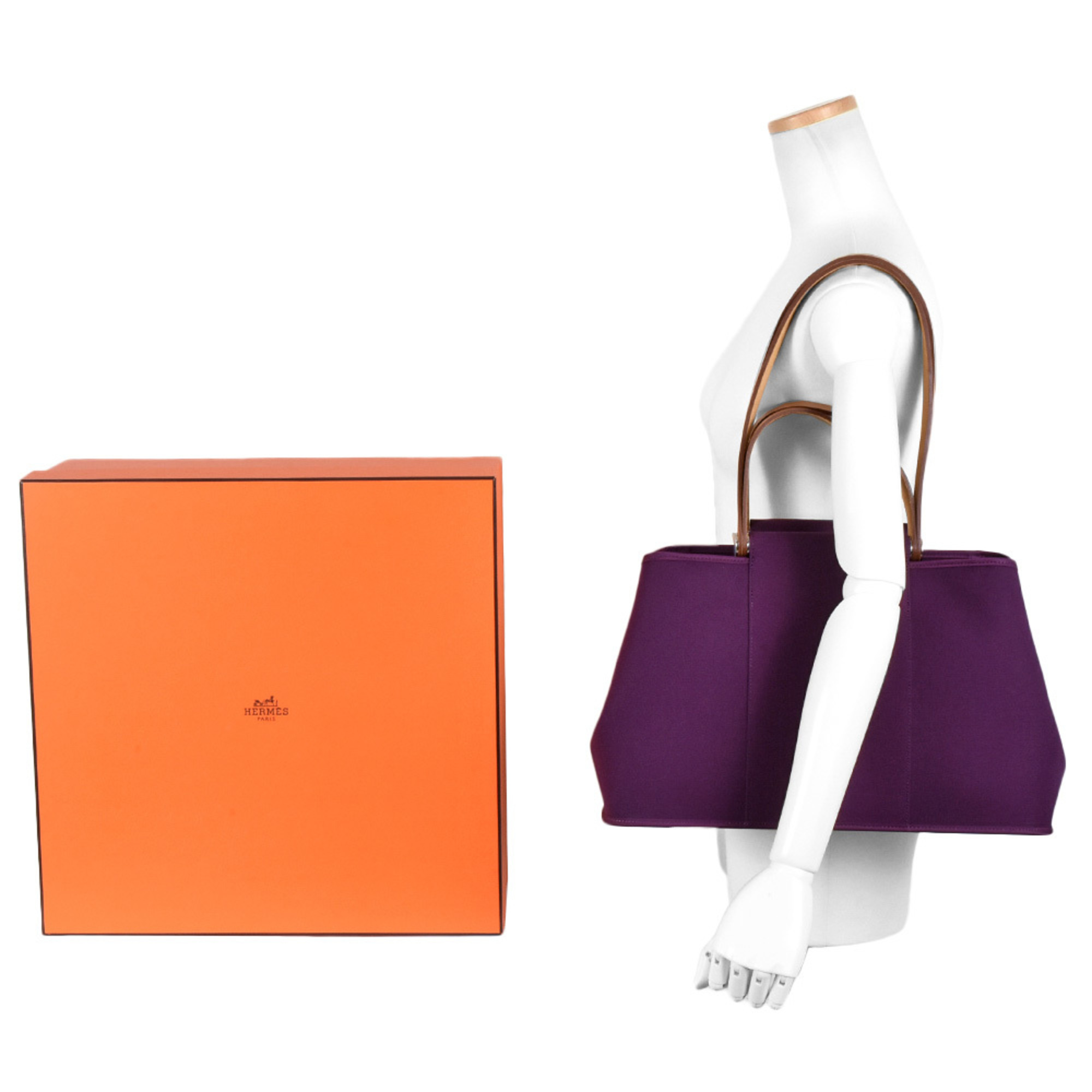 Hermes HERMES Cabag Elan Handbag Toile Officier Leather □P (manufactured in 2012) engraved Purple bicolor