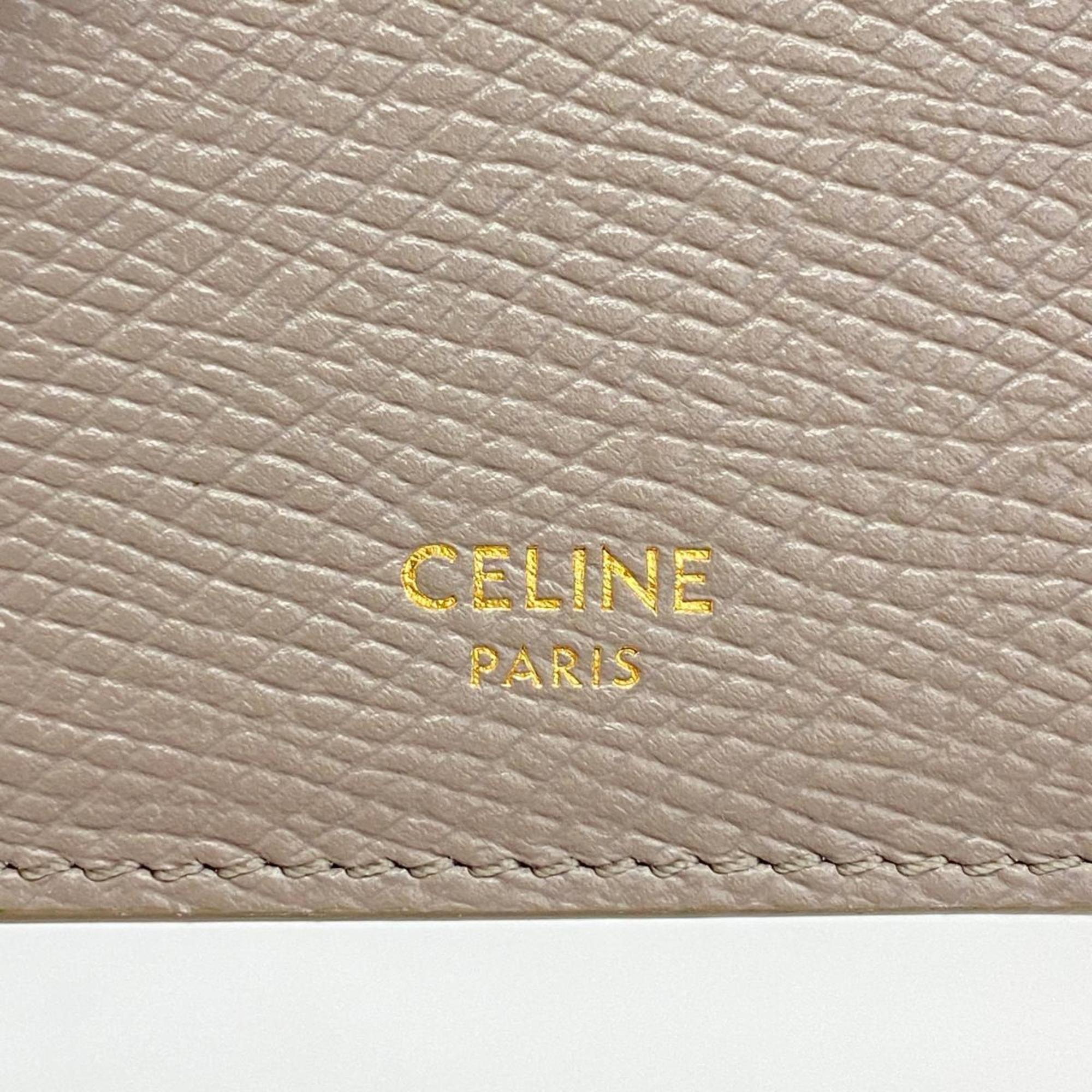 Celine wallet/coin case leather beige women's