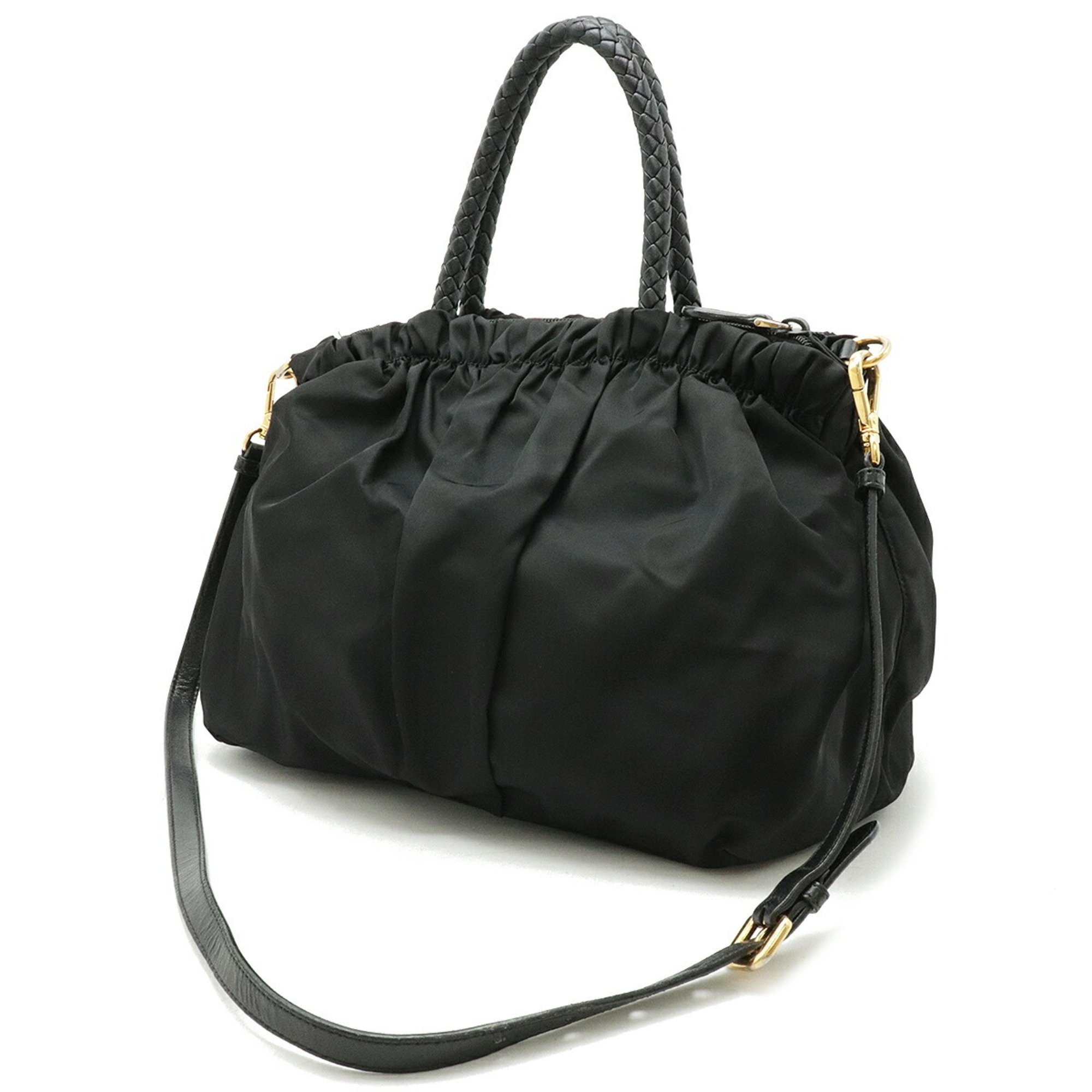 PRADA TESSUTO BOW Gathered Handbag Tote Shoulder Bag Nylon NERO Black Purchased at an overseas duty-free store BN1778