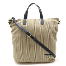 PRADA Prada Tote Bag Handbag Shoulder Stripe Canvas Leather Beige Purchased at a Domestic Outlet B2052G