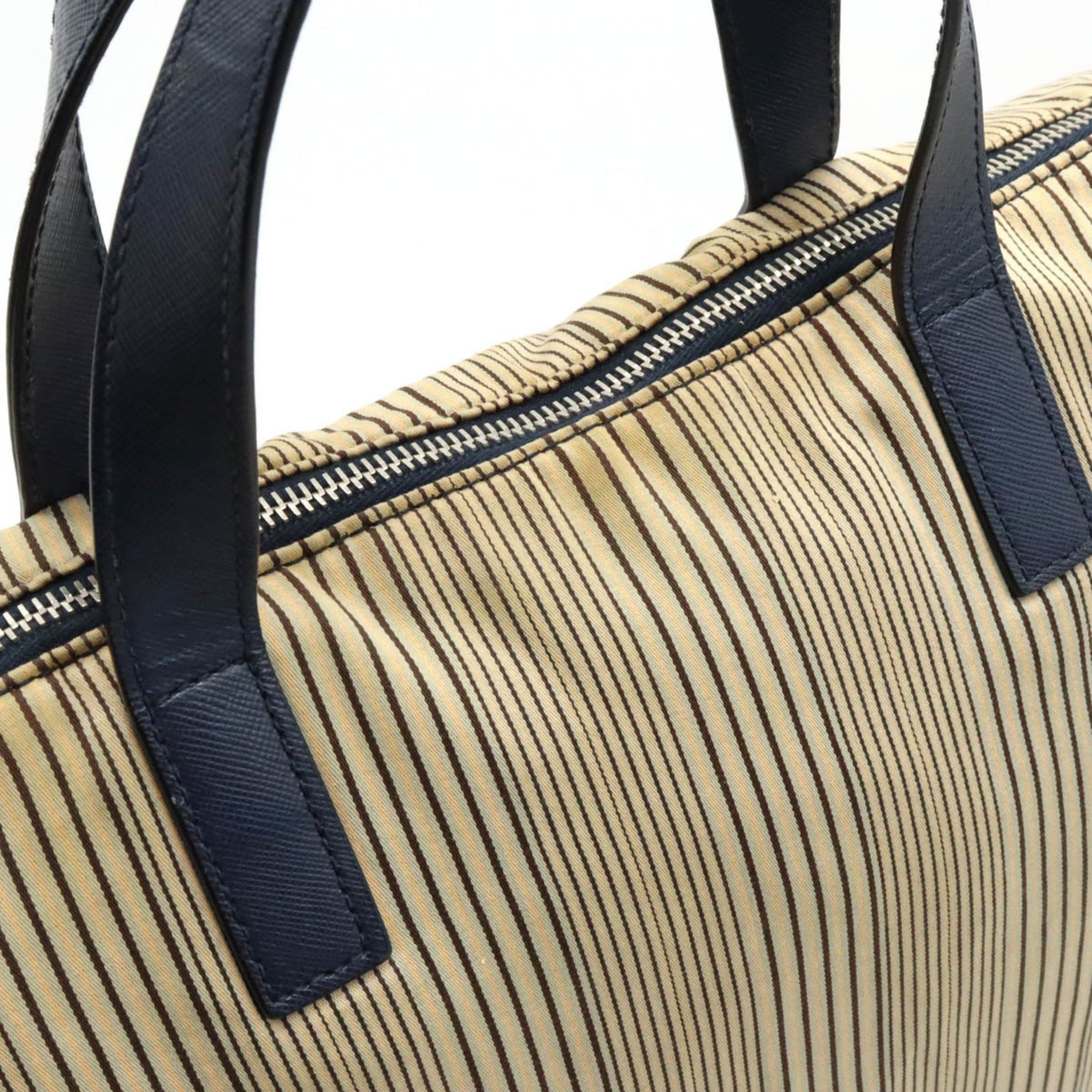 PRADA Prada Tote Bag Handbag Shoulder Stripe Canvas Leather Beige Purchased at a Domestic Outlet B2052G