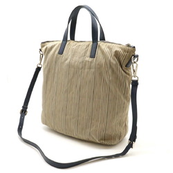 PRADA Prada Tote Bag Handbag Shoulder Stripe Canvas Leather Beige Purchased at a Domestic Outlet B2052G