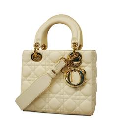 Christian Dior Handbag Cannage Lady Leather White Women's