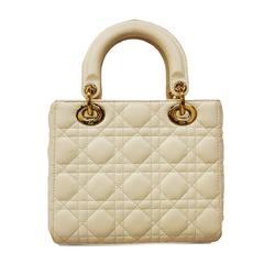 Christian Dior Handbag Cannage Lady Leather White Women's