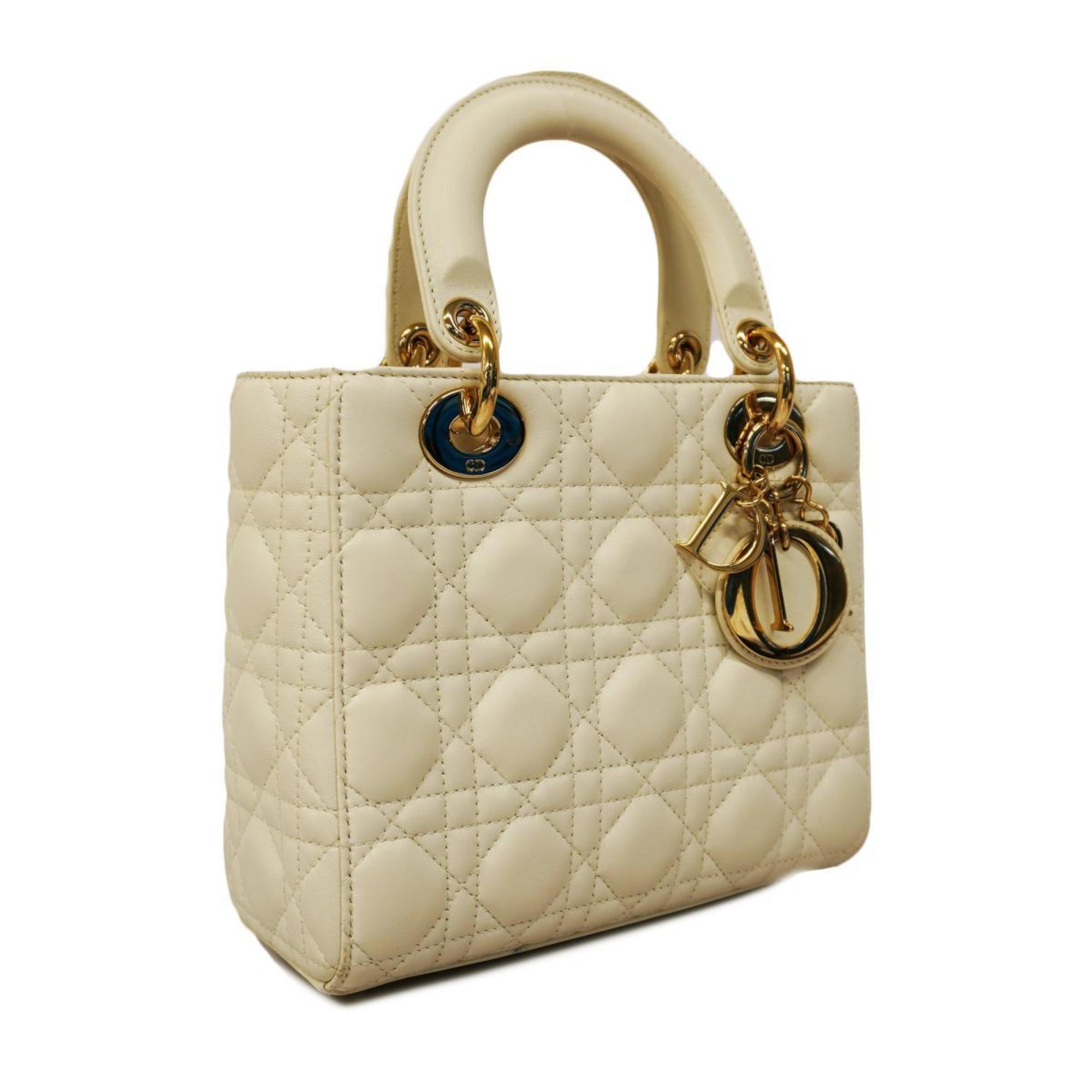 Christian Dior Handbag Cannage Lady Leather White Women's