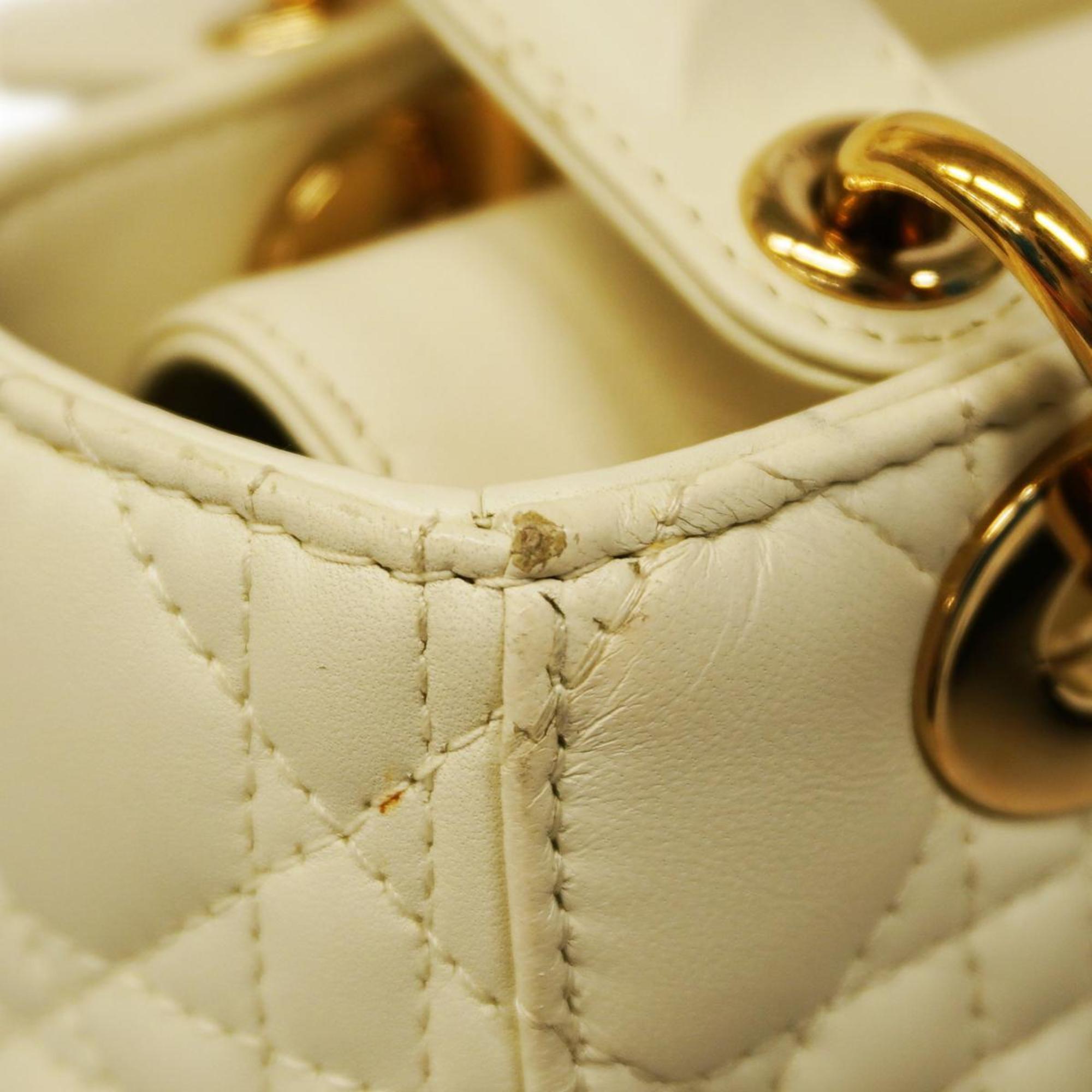 Christian Dior Handbag Cannage Lady Leather White Women's