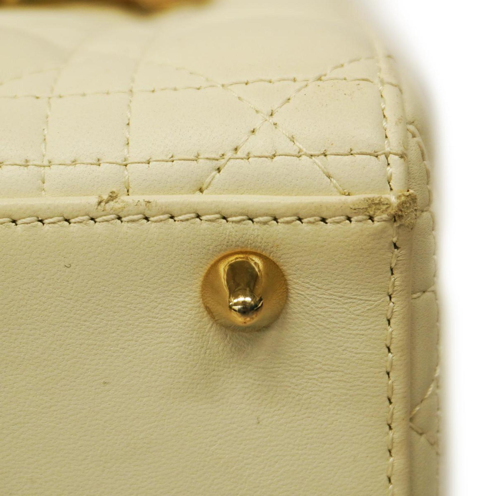 Christian Dior Handbag Cannage Lady Leather White Women's