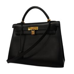 Hermes handbag Kelly 32 □B stamp box calf black ladies