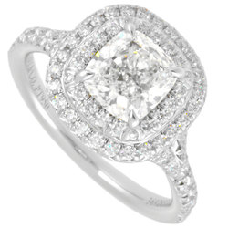 Tiffany & Co. Soleste cushion cut double halo ring, diamond 0.96ct, size 6, Pt950, ladies