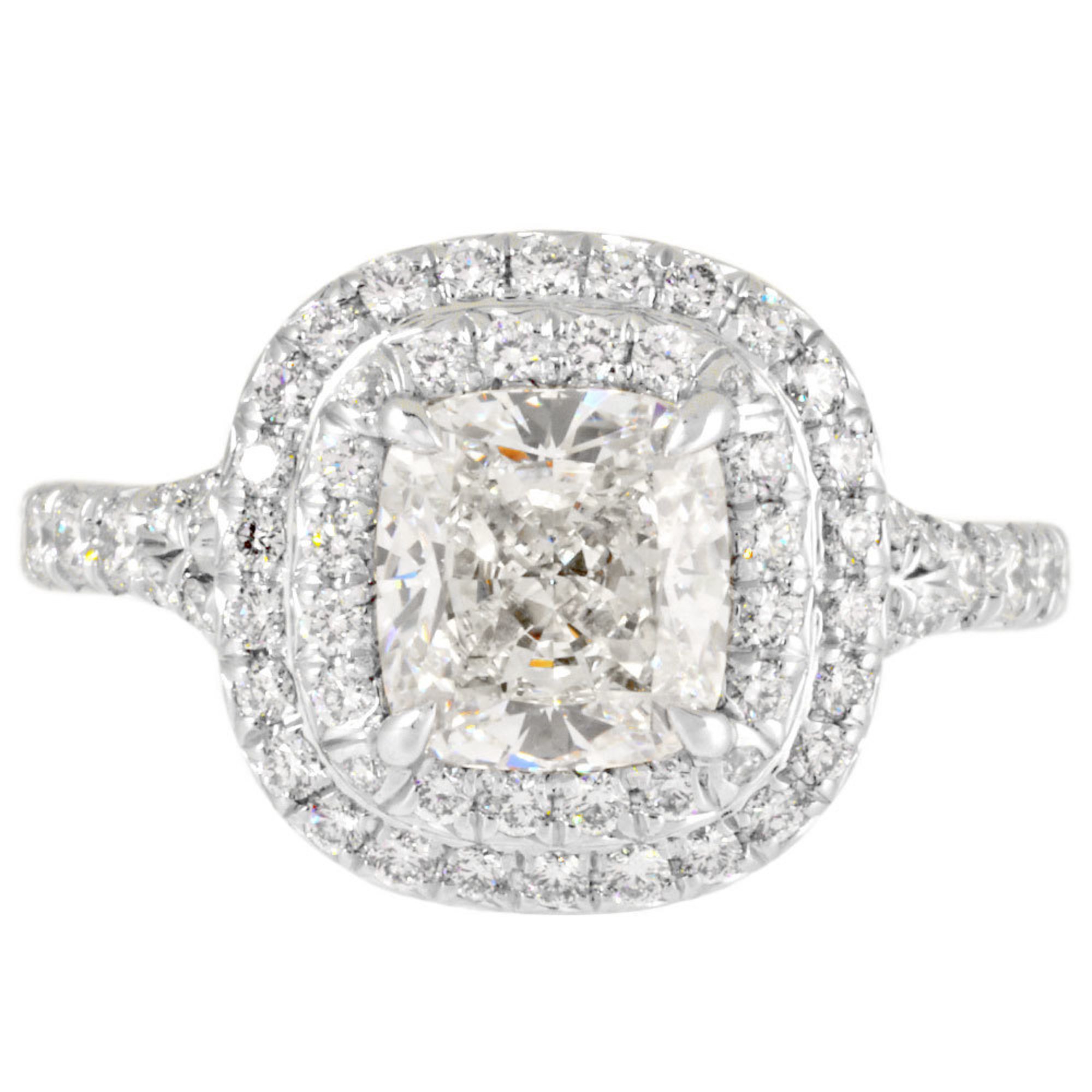 Tiffany & Co. Soleste cushion cut double halo ring, diamond 0.96ct, size 6, Pt950, ladies