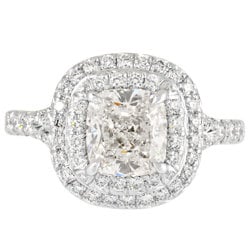 Tiffany & Co. Soleste cushion cut double halo ring, diamond 0.96ct, size 6, Pt950, ladies