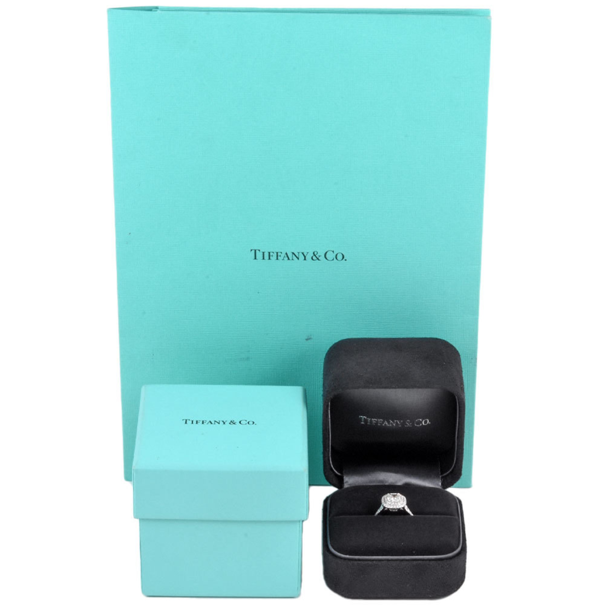 Tiffany & Co. Soleste cushion cut double halo ring, diamond 0.96ct, size 6, Pt950, ladies