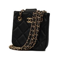 Chanel Shoulder Bag Matelasse Chain Lambskin Black Women's