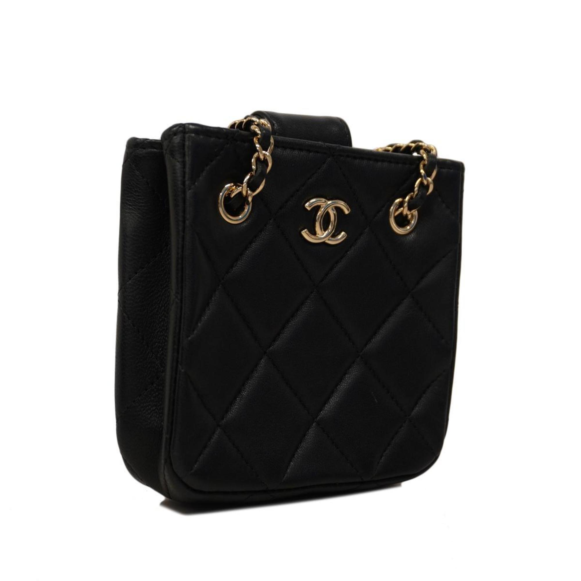 Chanel Shoulder Bag Matelasse Chain Lambskin Black Women's