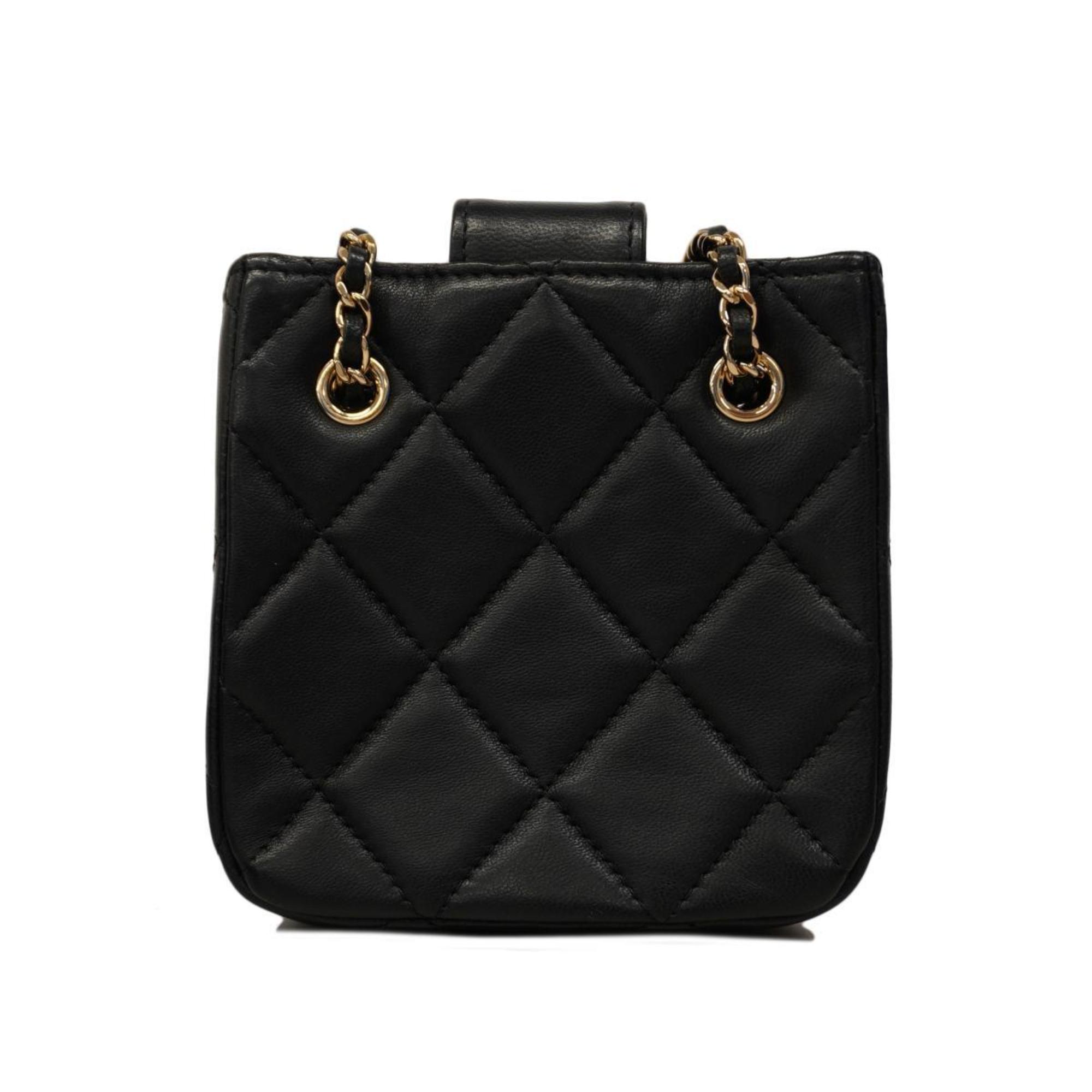 Chanel Shoulder Bag Matelasse Chain Lambskin Black Women's