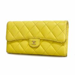 Chanel Long Wallet Matelasse Caviar Skin Yellow Champagne Women's