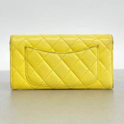 Chanel Long Wallet Matelasse Caviar Skin Yellow Champagne Women's