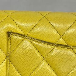 Chanel Long Wallet Matelasse Caviar Skin Yellow Champagne Women's